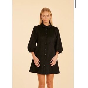Dolce Cabo‎ Faux Suede Puff Sleeve Shirt Dress Black Large NWT